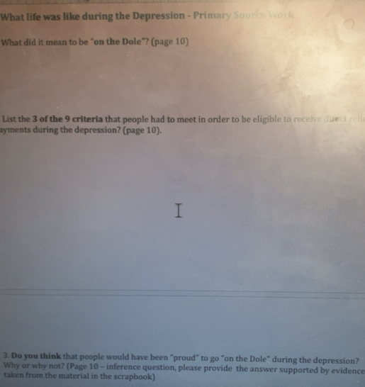 Solved: What life was like during the Depression - Primary Sourco Work ...