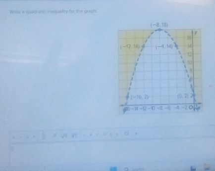 Wrse a quadratic inequality for the graph