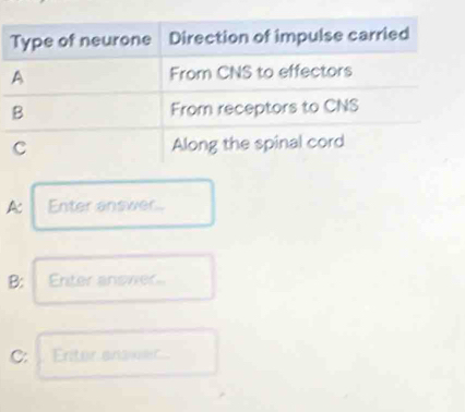 A: Enter answer 
B: Enter answer 
C: Enter anawer