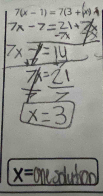 7(x-1)=7(3+| □  (x)
X=