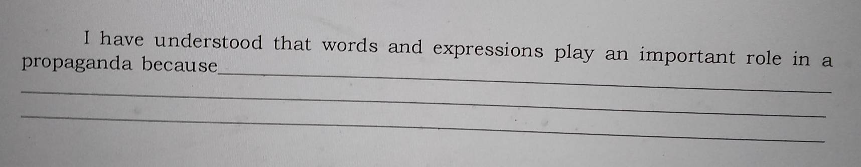 have understood that words and expressions play an important role in a 
_ 
propaganda because 
_ 
_