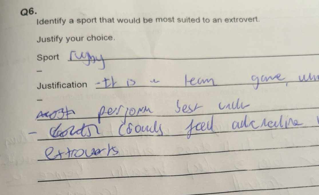 Risolto:Identify a sport that would be most suited to an extrovert ...