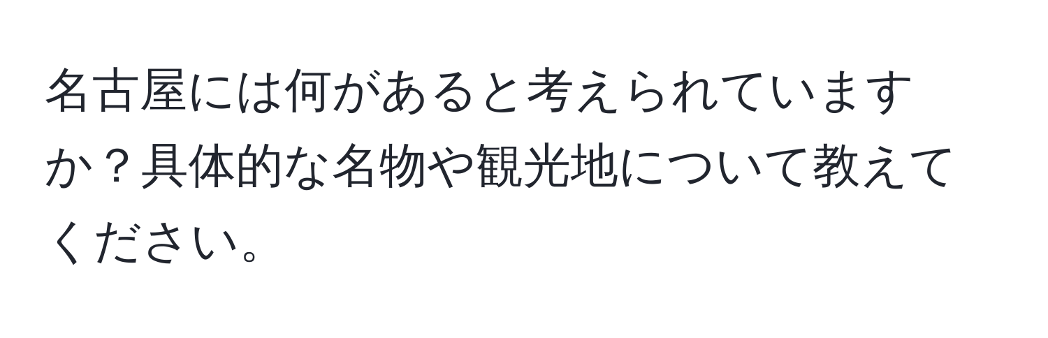 名古屋には何があると考えられていますか？具体的な名物や観光地について教えてください。