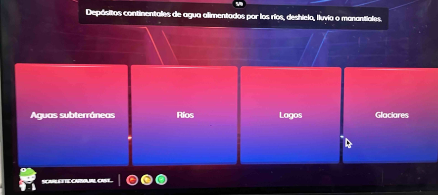 Depósitos continentales de agua alimentados por los ríos, deshielo, Iluvia o manantiales. 
Aguas subterráneas Ríos Lagos Glaciares 
SOARLE