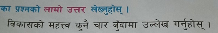 का प्रश्नको लामो उत्तर लेख्नुहोस् । 
विकासको महत्त्व कुनै चार बुँदामा उल्लेख गर्नुहोस् ।