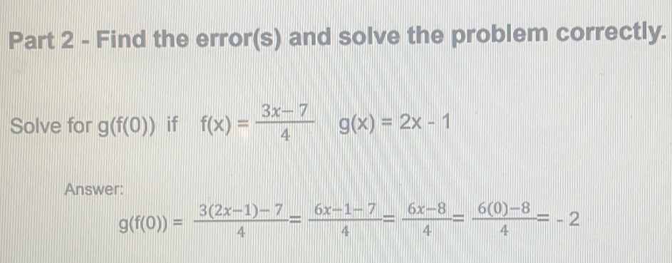 Solved: Find the error(s) and solve the problem correctly. Solve for g ...