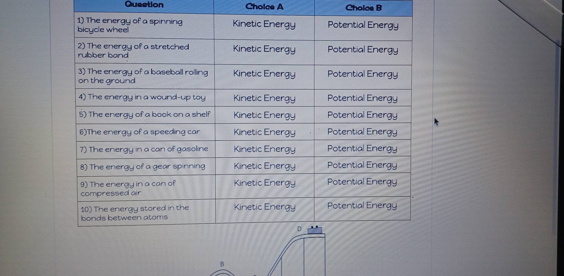 Question Choice A Choice B