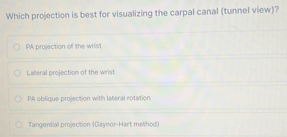 Solved: Which projection is best for visualizing the carpal canal ...