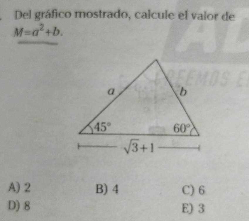 Del gráfico mostrado, calcule el valor de
M=a^2+b.
A) 2 B) 4 C) 6
D) 8
E) 3