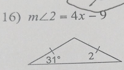 m∠ 2=4x-9