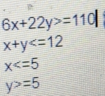 6x+22y>=110
x+y
x
y>=5