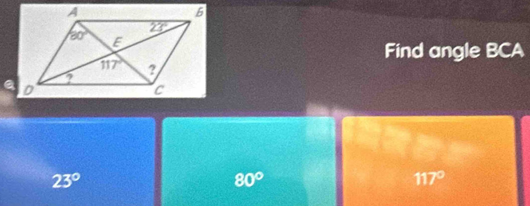Find angle BCA
a
23°
80°
117°
