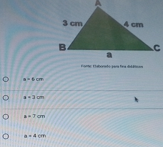 a=6cm
a=3cm
a=7cm
a=4cm