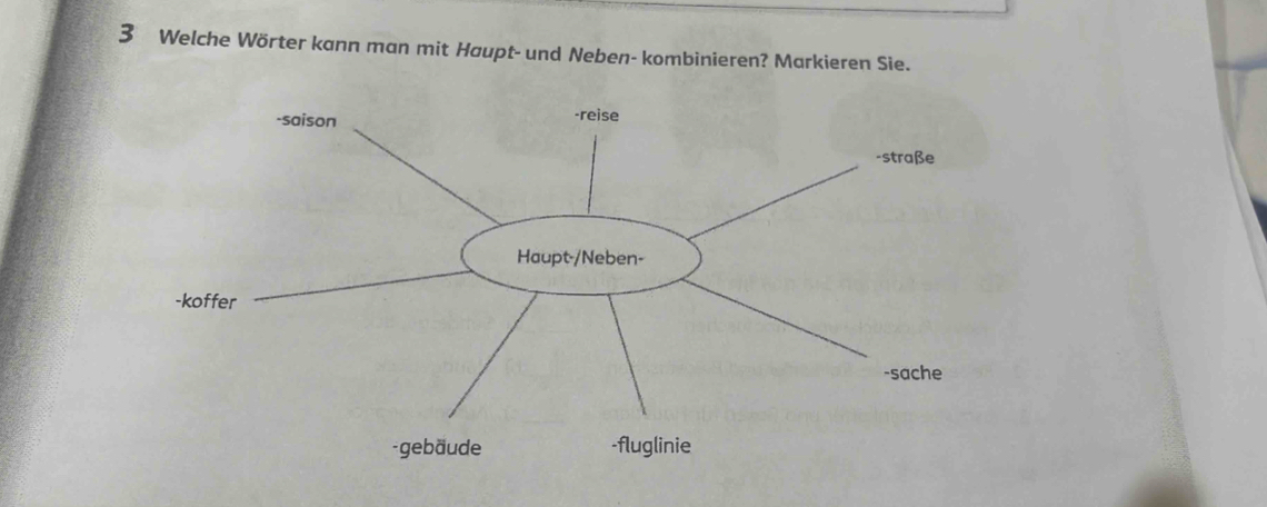 Welche Wörter kann man mit Haupt- und Neben- kombinieren? Markieren Sie.