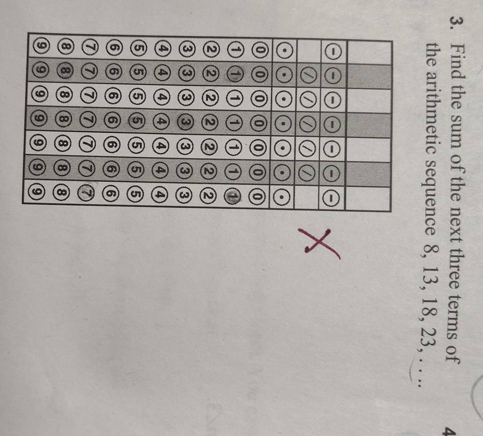 Find the sum of the next three terms of 
4 
the arithmetic sequence 8, 13, 18, 23, . . ..