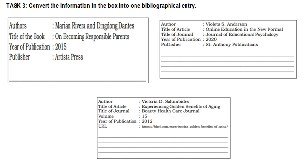 Solved: TASK 3: Convert the information in the box into one ...