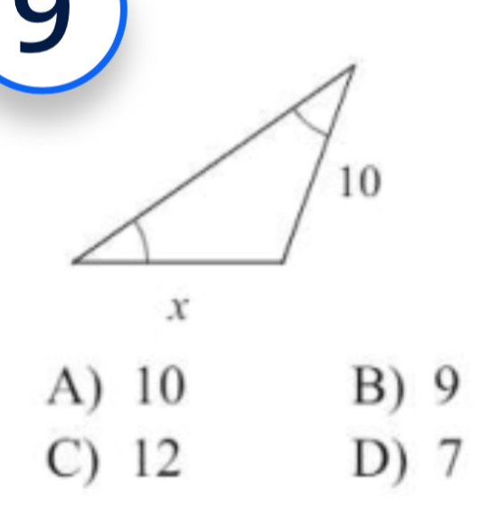 A) 10 B) 9
C) 12 D) 7