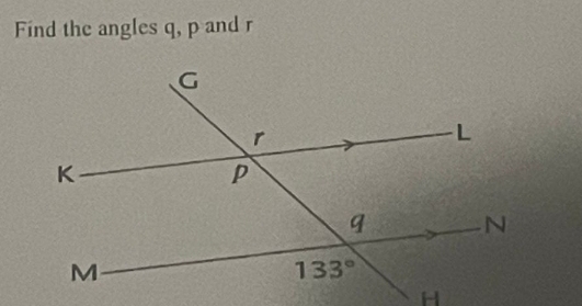 Find the angles q, p and r
H