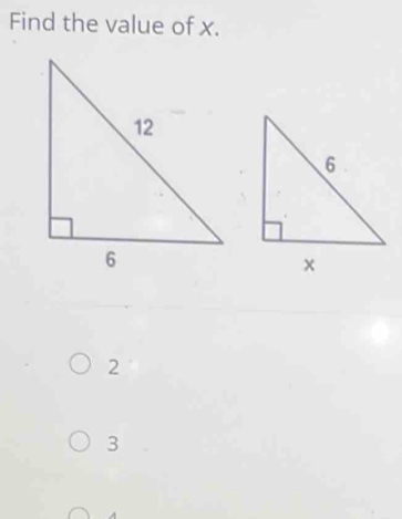 Find the value of x.
2
3
A