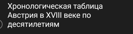 Χронологическая таблица 
Австрия в XVIII веке по 
деСяΤиЛетиям