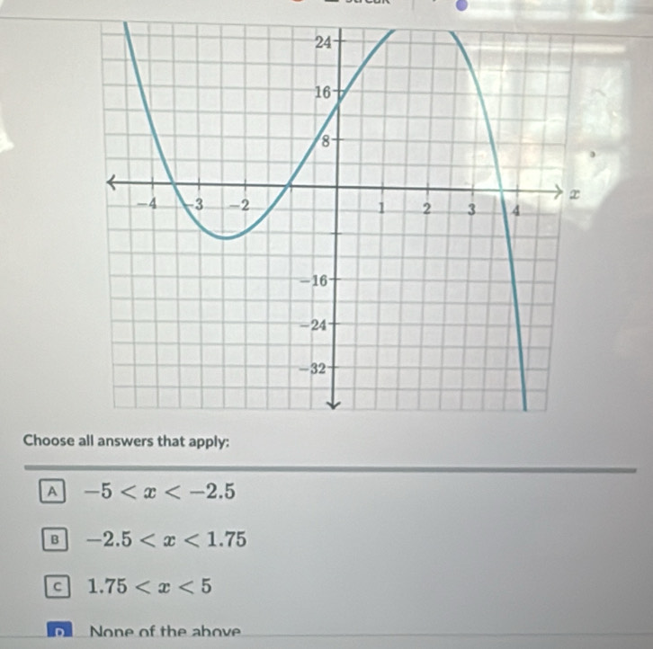 Choose
A -5
B -2.5
c 1.75
None of the above