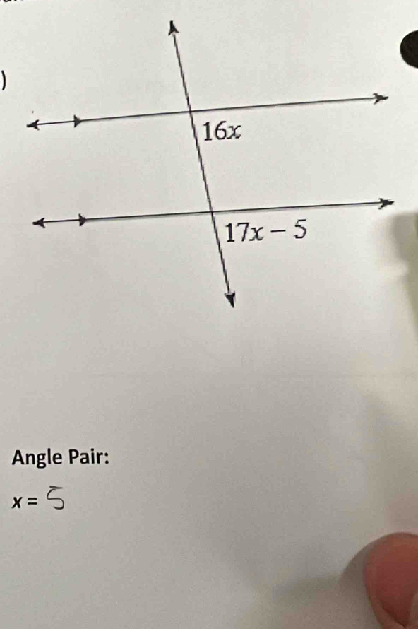 】
Angle Pair:
x=