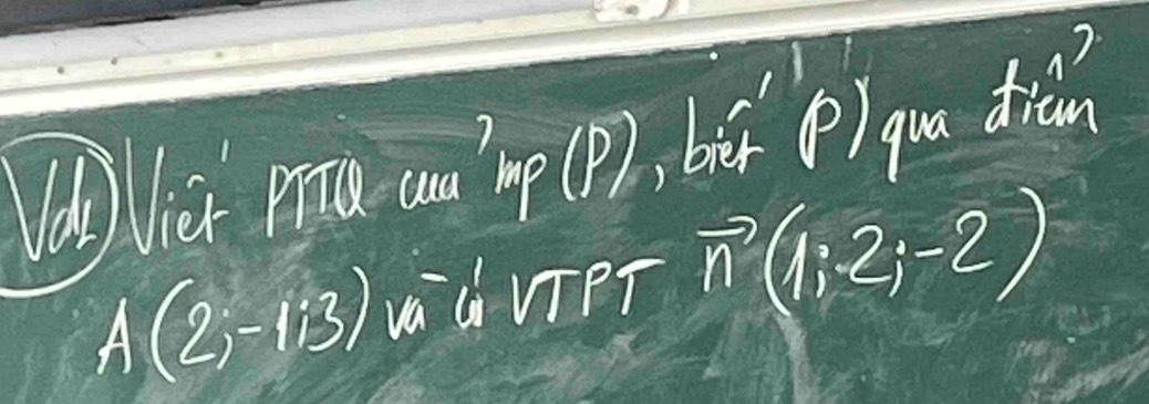 Uay Uiet pricu am'`mp (p), ber () gua drian
A(2,-113) váà VīPT vector n(1;2;-2)