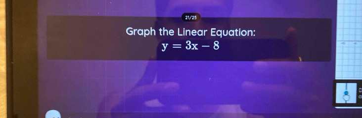 21/25 
Graph the Linear Equation:
y=3x-8