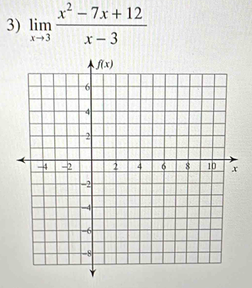 limlimits _xto 3 (x^2-7x+12)/x-3 