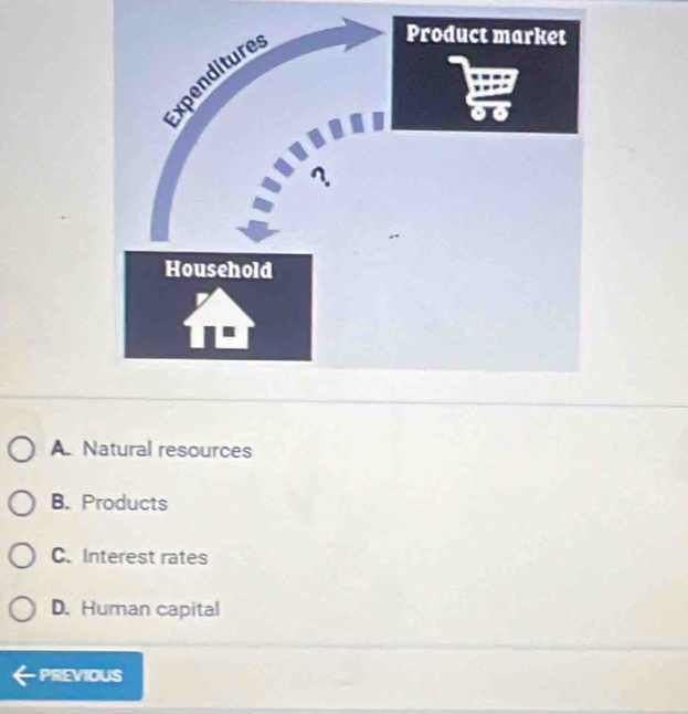 A Natural resources
B. Products
C. Interest rates
D. Human capital
PREVIOUS