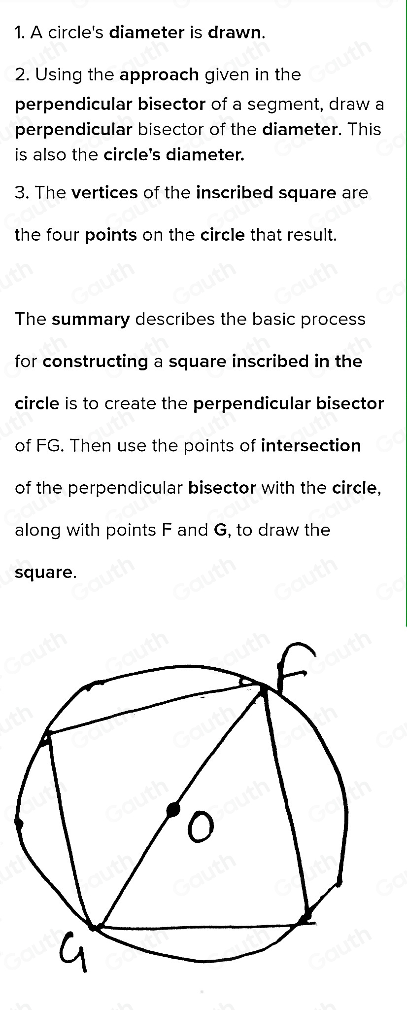 Solved: Mary is inscribing a square in the circle shown, but she is ...
