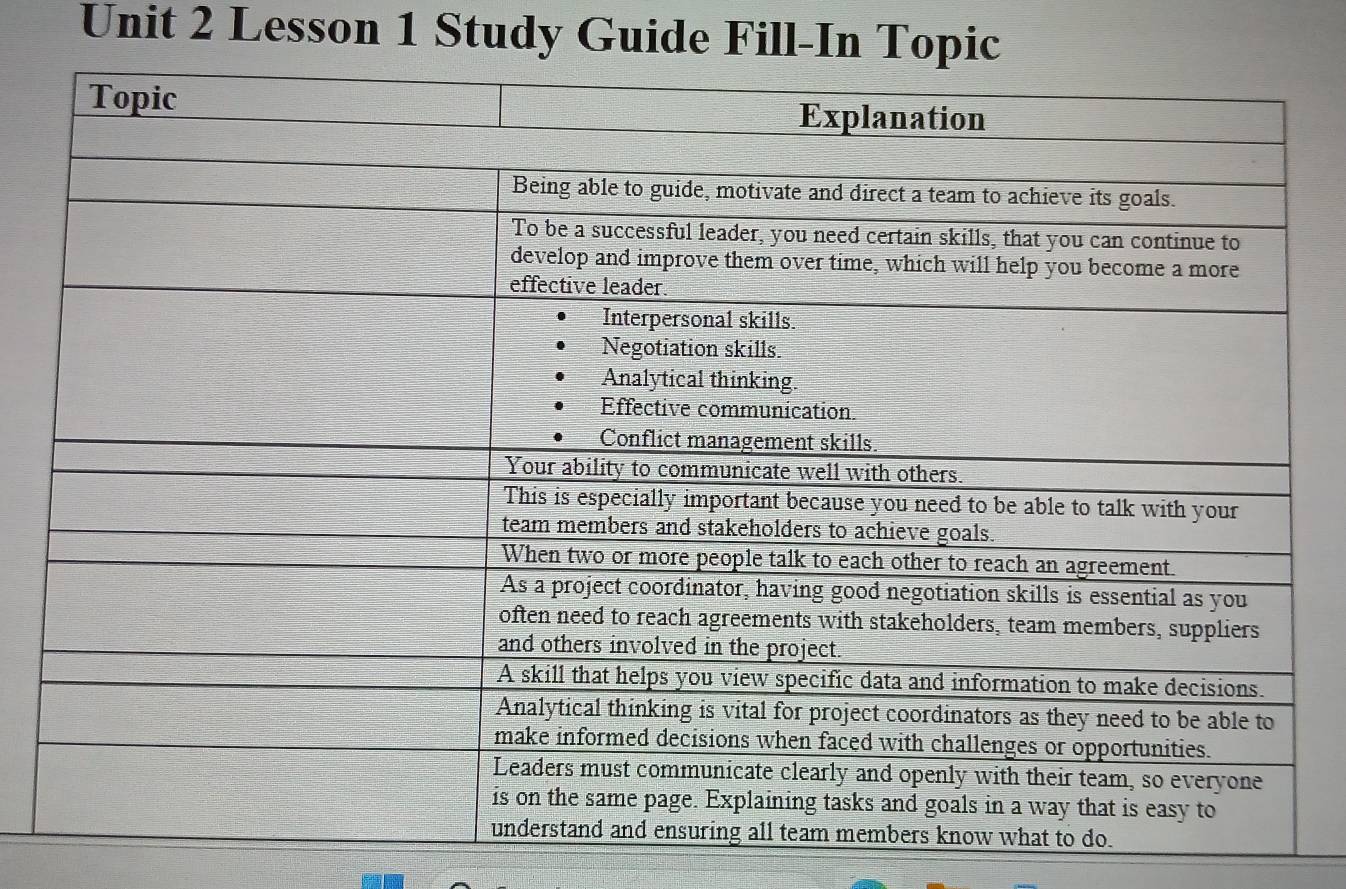 Lesson 1 Study Guide Fill-In