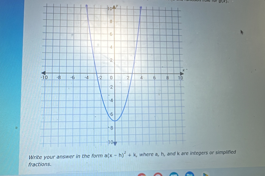 g(x).
ho y
Wntegers or simplified
fractions.