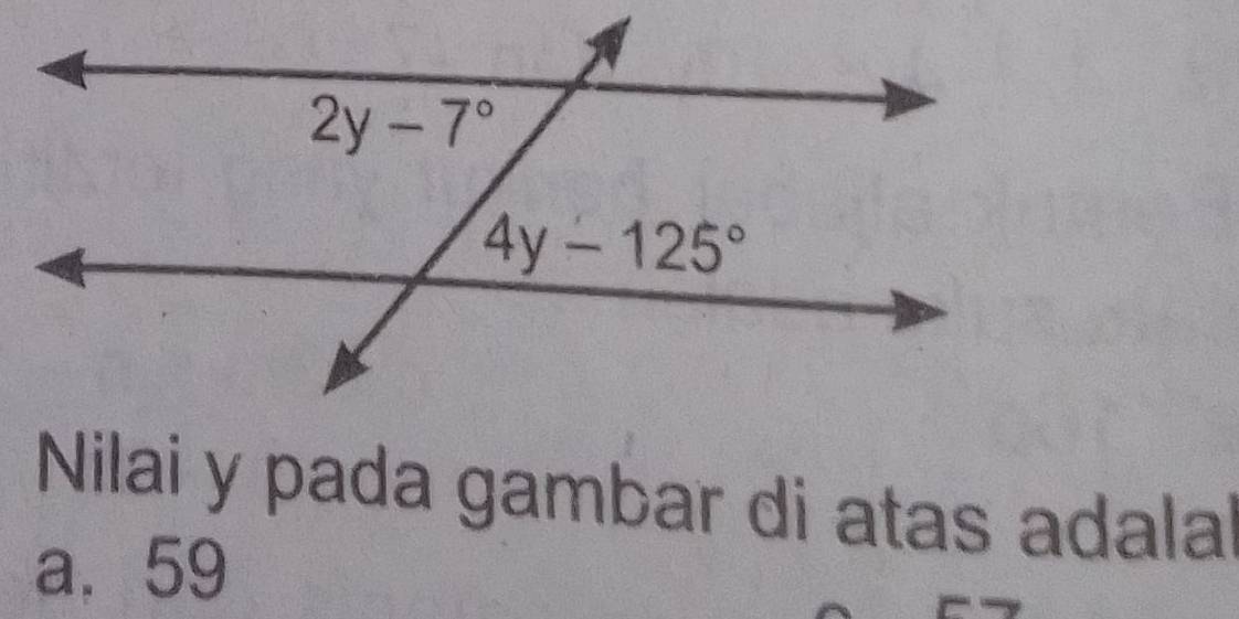 Nilai y pada gambar di atas adalal
a. 59