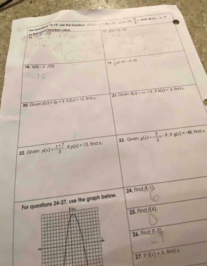 find x.
27. ! f(x)=9