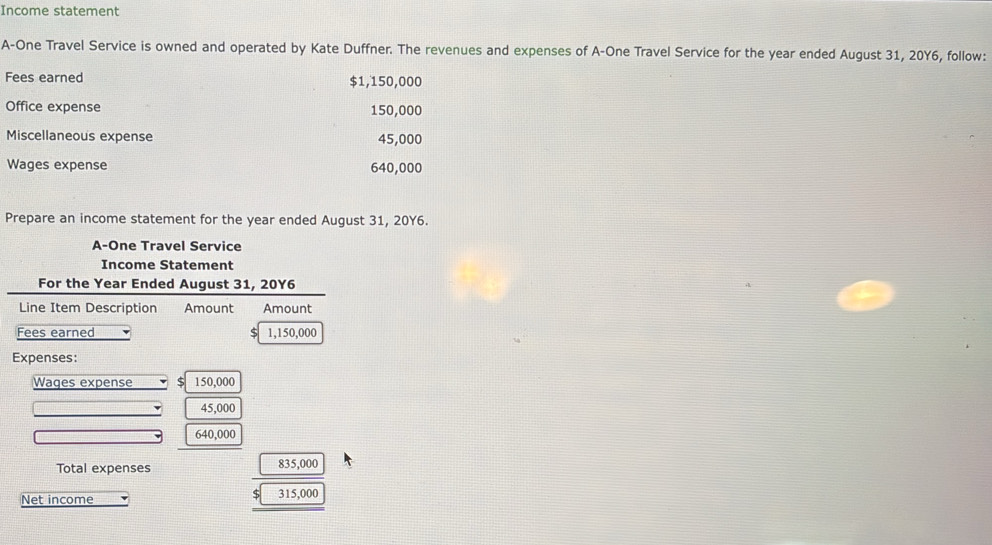 Solved: Income statement A-One Travel Service is owned and operated by ...