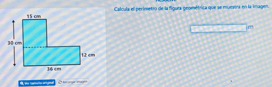 Calcula el perímetro de la figura geométrica que se muestra en la imagen. 
m 
O, Ver tamaño original * Recargar imagen