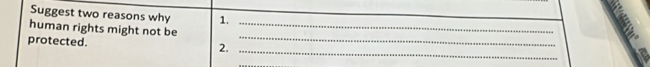 Suggest two reasons why 1. 
_ 
human rights might not be_ 
protected. 
2._ 
_