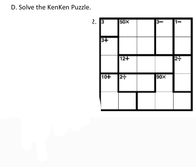 Solve the KenKen Puzzle.
2