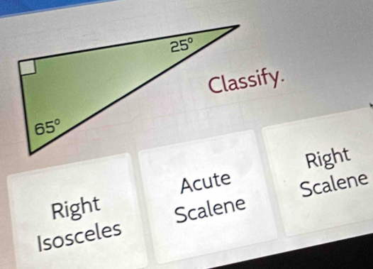 Acute Right
Scalene
Right
Isosceles Scalene