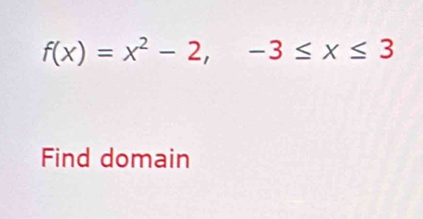 f(x)=x^2-2, -3≤ x≤ 3
Find domain