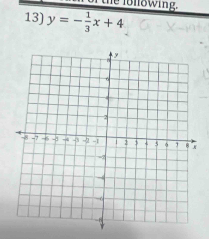 the following. 
13) y=- 1/3 x+4