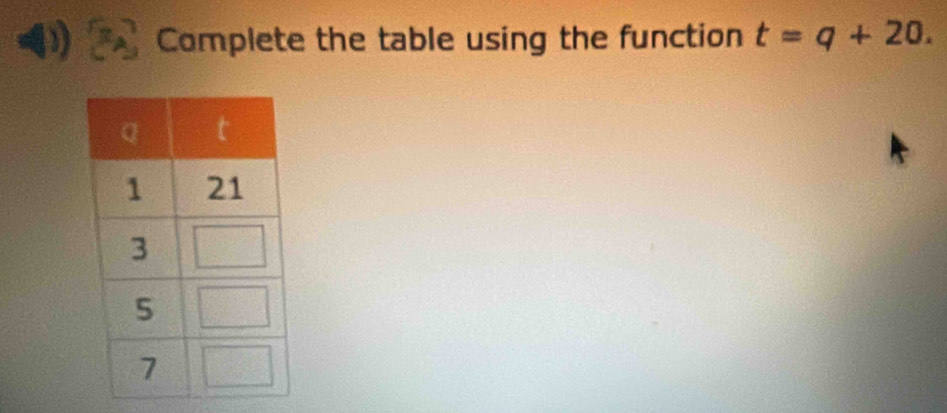 Complete the table using the function t=q+20.