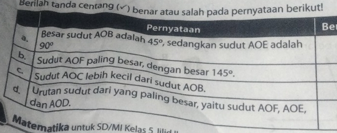 Berilah tanda centang
e
atika untuk SD/MI Kelas 5 1