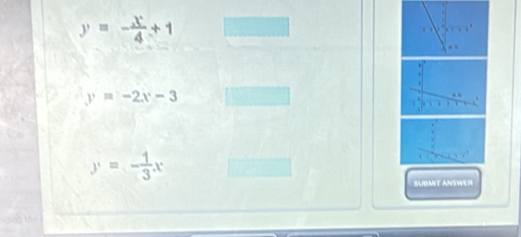 y=- x/4 +1
y=-2x-3
y=- 1/3 x
SUBMIT ANSWER