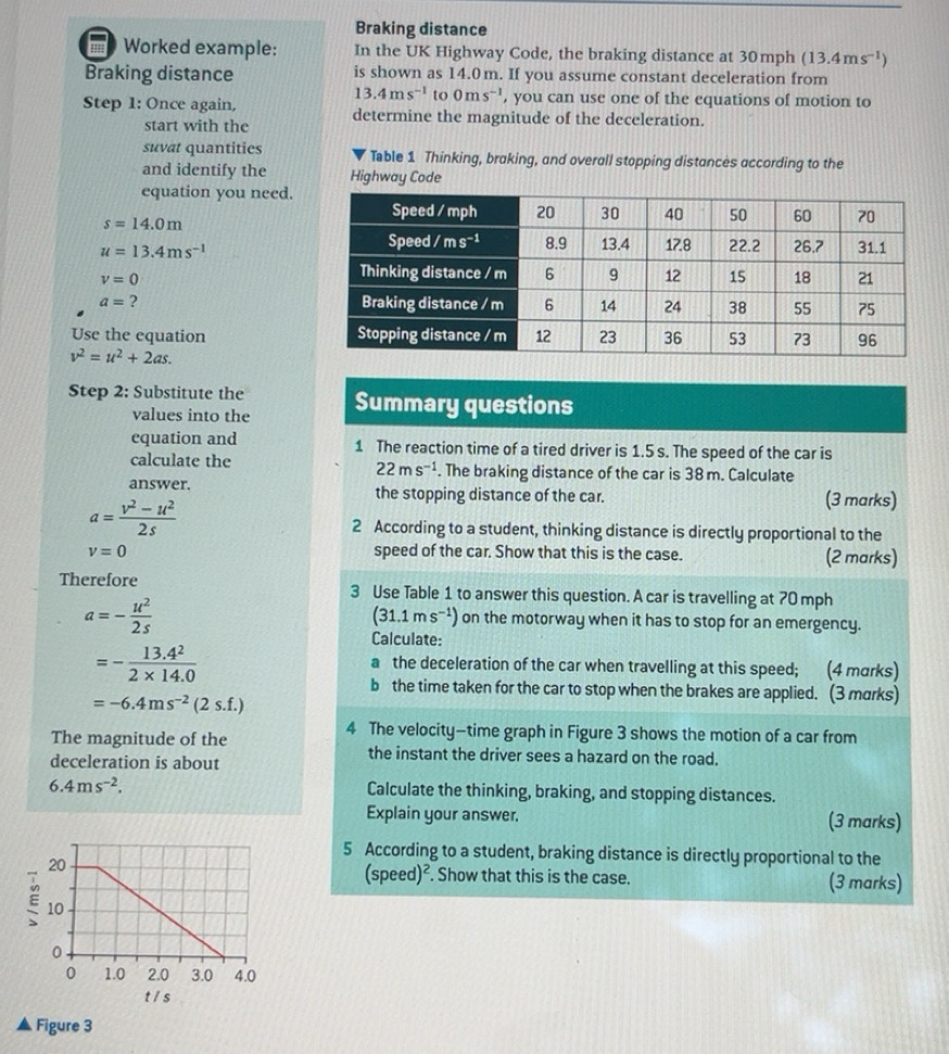 Solved: Braking distance ≡ Worked example: In the UK Highway Code, the ...
