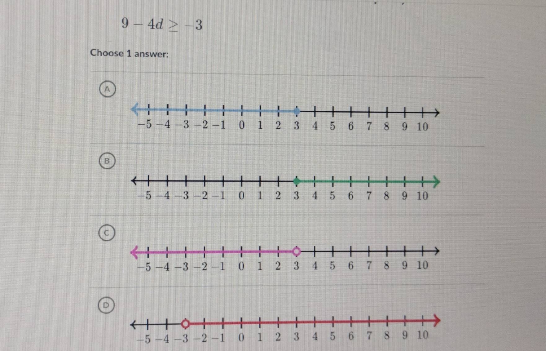 9-4d≥ -3
Choose 1 answer: