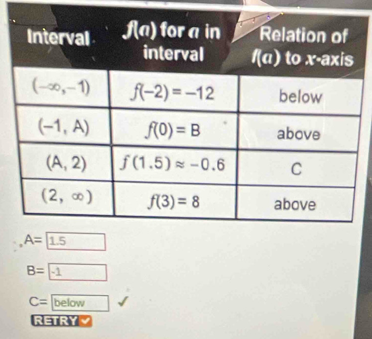 B= -1
C=below
RETRY