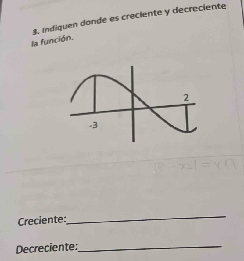 Indiquen donde es creciente y decreciente 
la función. 
Creciente: 
_ 
Decreciente:_