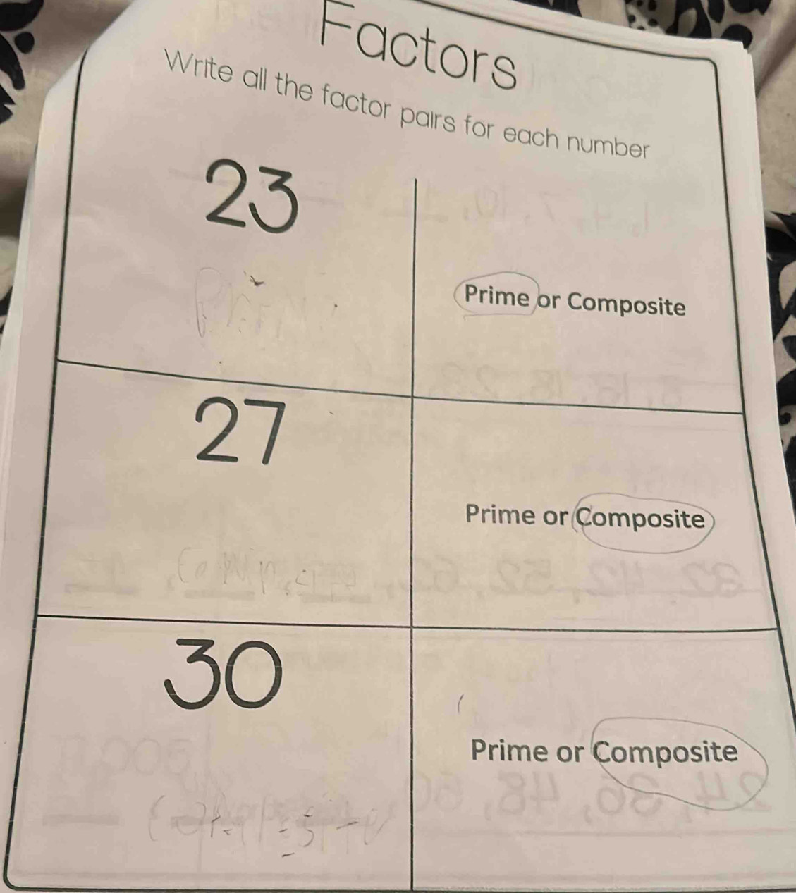 Factors 
Write all the factor pairs for